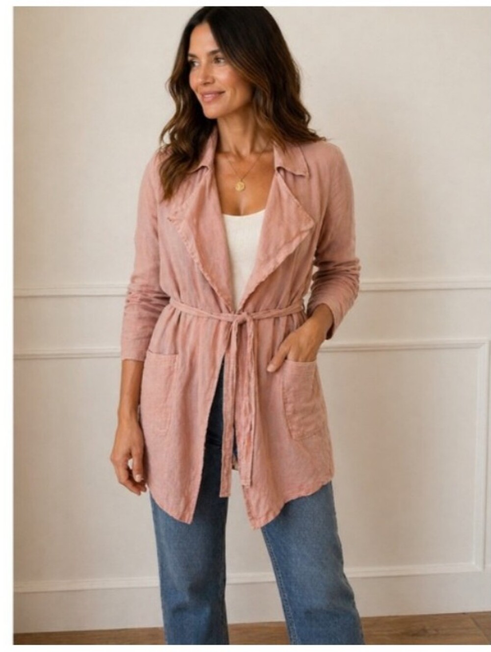 Women's Lightweight 100%linen Jacket - Dusty Pink Size Medium